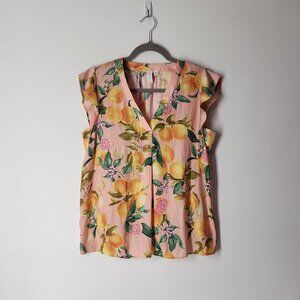 Joie light pink blouse with an orange and lemon print lightweight top size M